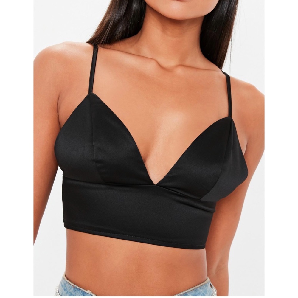 Black satin crop top